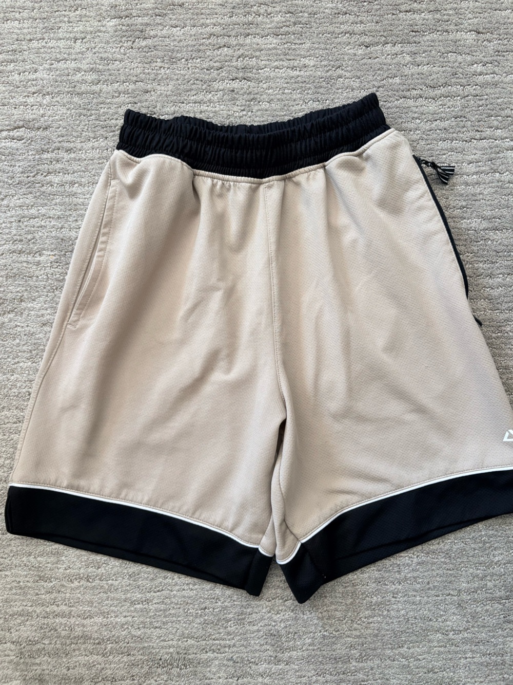 Men's Athletic Drawstring Shorts in Beige with Black Trim